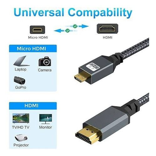 Cable Micro Hdmi A Hdmi Trenzado 3m,4k@60hz 3d,para Gopro