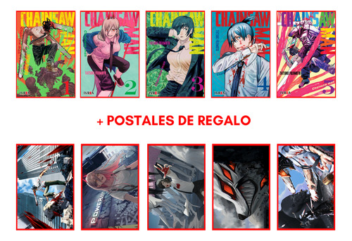 Combo Chainsaw Man 1 A 5 + 5 Postales - Manga - Ivrea