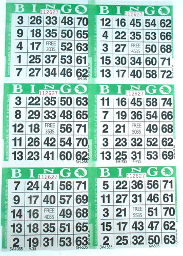 6 Tarjetas De Sobre Verde Bingo Tarjetas De Papel - 500 Hoja