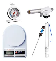 Comprar Set X4 Balanza 10kg Digital Tara + Termometro Alimentos Digital Cocina + Soplete Flambeador + Termometro Temperatura Horno Kit Reposteria Pasteleria Cocina Levys Bazar