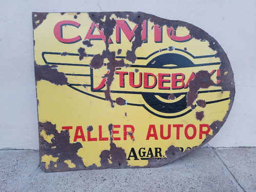 Antiguo Cartel Enlozado Camión Studebaker Agar Cross Cortado