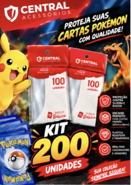 Kit 200 Sleeves Protetor De Cards Cartas Pokémon Magic 65x90 Pokemon Magic Portugues