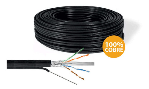 Rollo Cable 100m Ftp Con Portante Cat 5e Exterior 100% Cobre