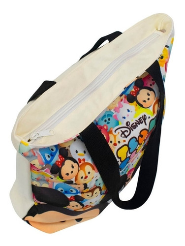 Bolsa Com Zíper Mickey & Minnie Tsum Tsum 40x28x38 - Disney Acambamento dos ferragens Níquel Cor Branco Cor da correia de ombro Preto Desenho do tecido Mickey Minnie