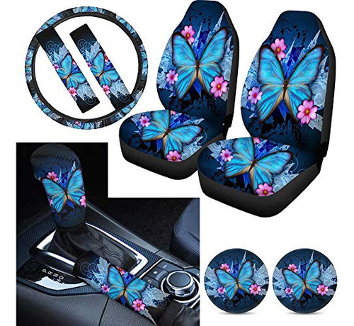 Bigcarjob Butterfly Auto Accesorios Set De 9,blue Butterfly