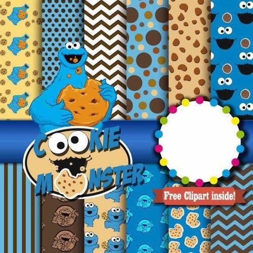 Imagen 1 de 1 de Kit Imprimible Pack Fondos Cookie Monster Come Galleta 22 Cl