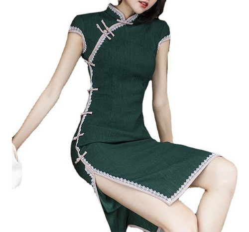 Vestido Moderno For Mujer, Vestido Verde Sexy De Qipao