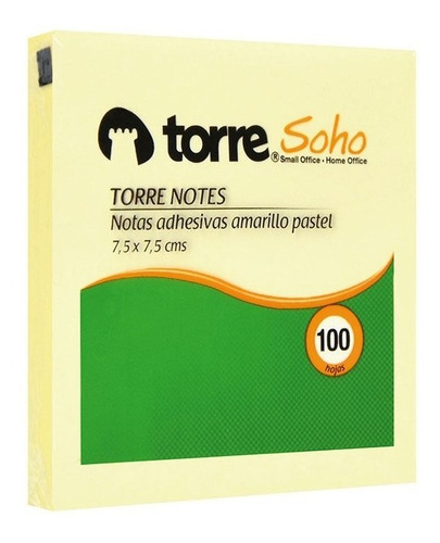 Notas Adhesivas Amarillo Pastel Torre Soho 7,5x7,5cm 200 Uni