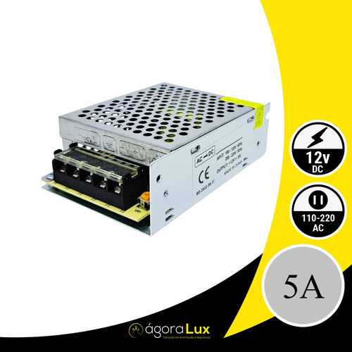 Fonte Chaveada 12v 5 Amperes 60w Cftv Camera Fita Led
