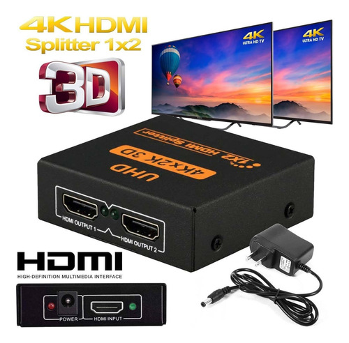 Splitter Multiplicador Amplificador 1x2 Hdmi Video 4k 2k 3d