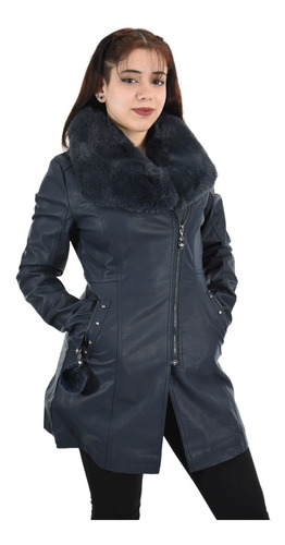 Campera Mujer Tapado Largo Elegante Ecocuero Piel Santellon