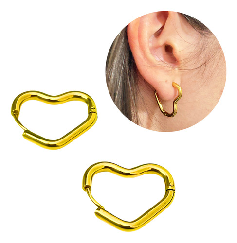 Brinco Feminino Aço Titânio Coração Com Fecho Click