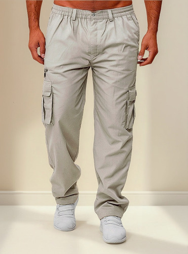 Pantalones Cargo Hombre Jogger Twill Elastane Puños Elástico