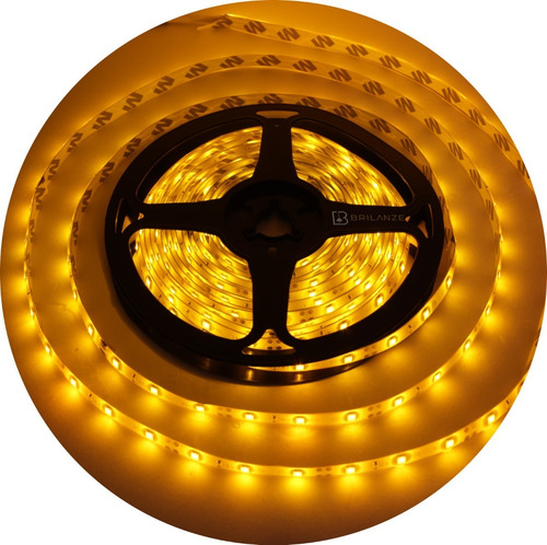 Fita Led 3528 Âmbar 300 Leds 5 Metros 12v Ip65 Dupla Face 
