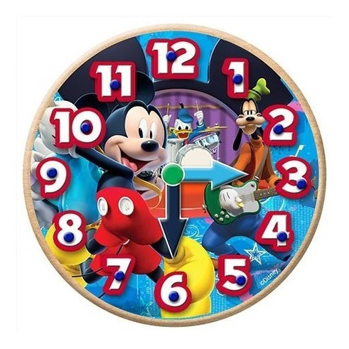 Didactico De Madera Reloj Encaje Aprender Hora Mickey Disney