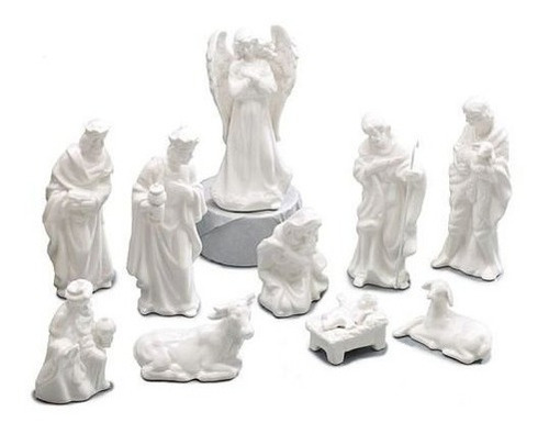 10 Piezas De Porcelana Blanca En Miniatura De La Natividad
