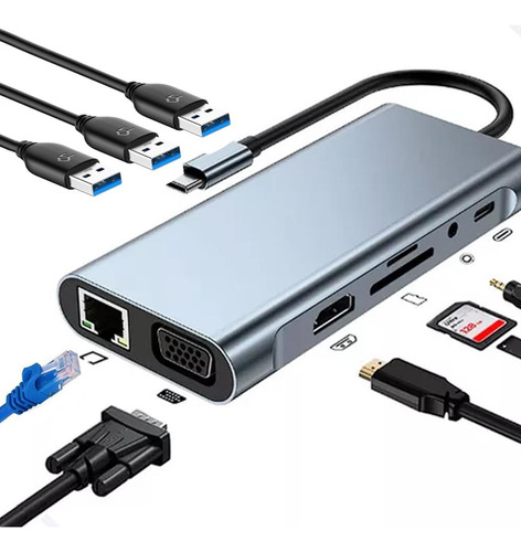 Adaptador Multiportas 10 Em 1 Tipo C Hdmi Ethernet Sd Bk-c3