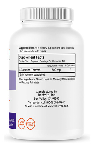 Suplemento En N/a Bestvite Carnitina X 500mg