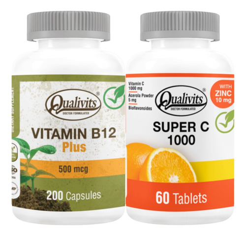 Vitamina B12 500 Mcg + Super C 1000mg - Qualivits Vegano