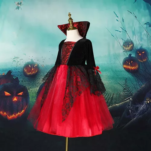 Fantasia Infantil Vampira Luxo Vestido Longo Halloween