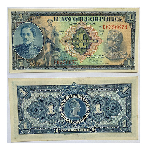1 Peso Oro 7 De Agosto De 1947 Letra C 7 Digitos  Unc