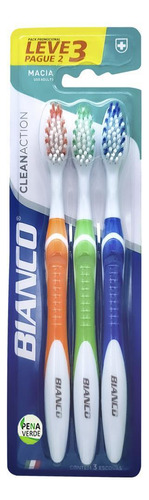 Pack Com 3 Uni Escova De Dental Clean Action Bianco Macia