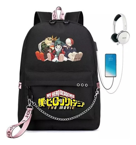 Mochilas Escolares My Hero Academia Con Puerto De Carga Usb Color Mochilas Deku