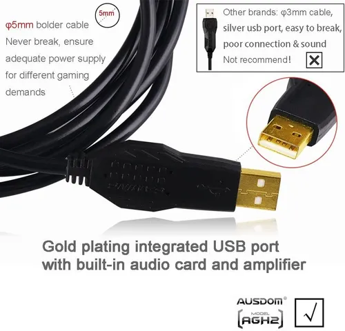 Ausdom Agh2 Auriculares Est reo Usb Para Juegos 7.1 Sonido E