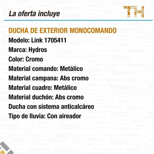 Griferia Ducha Monocomando Exterior Hydros Link Sin Interes