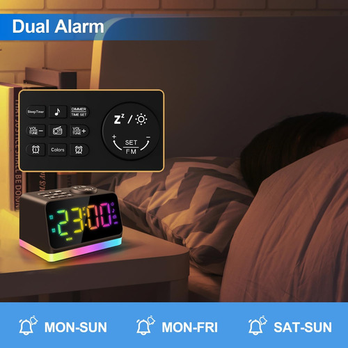 Jlalt Digital Salador Con Radio Fm Fm Para Dormitorio, Luz D