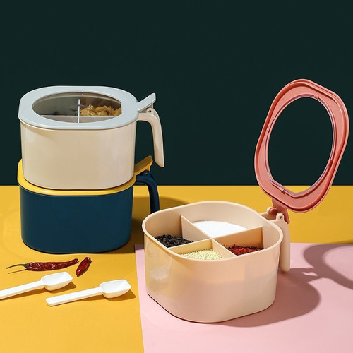 Contenedor Para Comida O Almacenar Condimentos 4 Divisiones Color Azul