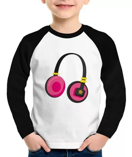 Camiseta Raglan Infantil Headphone Rosa Longa