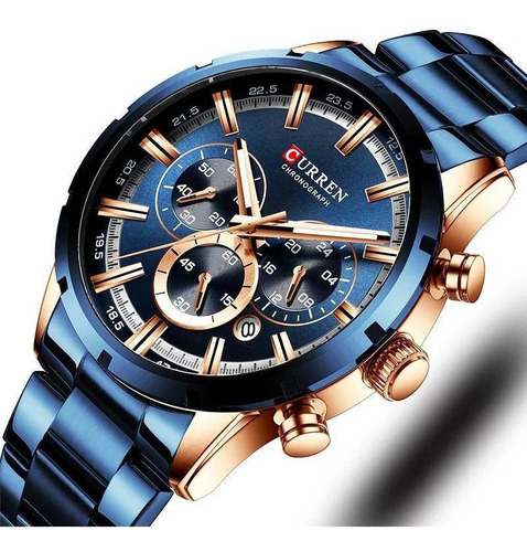 Relógio Curren Masculino 8355 Azul E Dourado Original