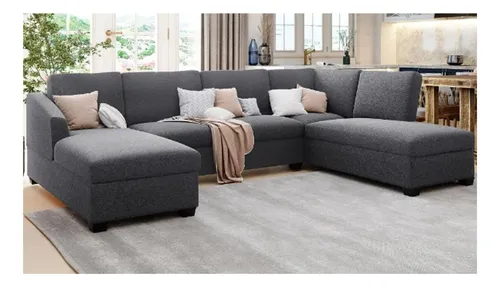 comprar Mueble Sala Abrihm Esquinero Derecho Lino Gris Para 6 Plazas