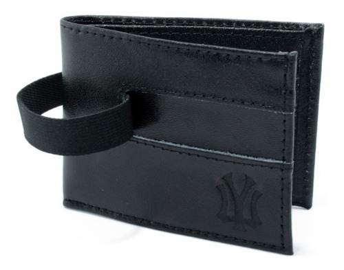 Carteira Masculina Slim Fecho Em Elastico Em Couro Legitimo Cor Preto