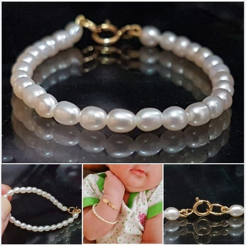 Imagem 1 de 7 de Pedras - Pulseira Infantil Pérolas E Fecho De Ouro Cód278p30