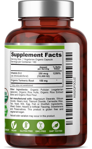 Complejo Orgánico De Vitamina D-3 10000 Ui Con 180 Capsulas