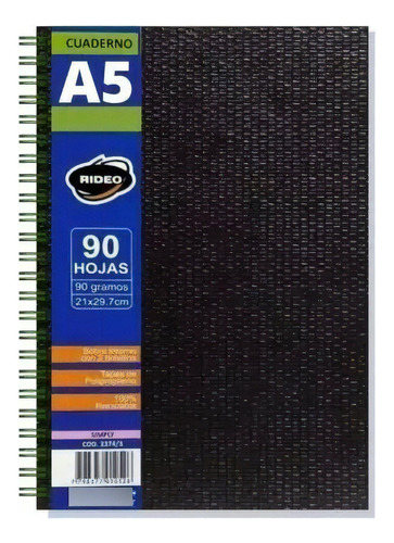 Cuaderno C/elástico A5 Ray/cuadri 90 Hs Rideo Treck Ecoblack Color Rayado