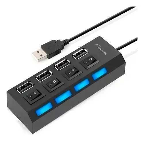 comprar Hub Usb 2.0 4 Puertos Switch Interruptor Luz Netmak - 80460