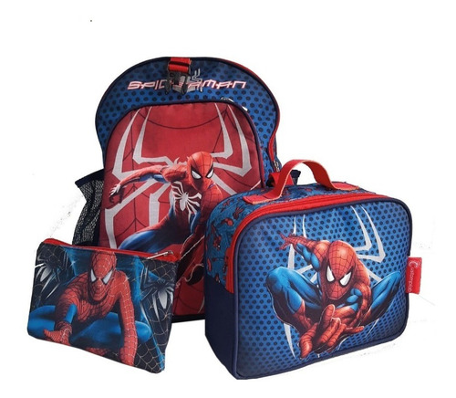 Morral  Lonchera Y Cartuchera Infantil Escolar Spiderman 