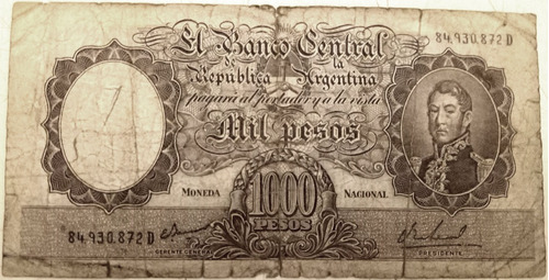 Billete Antiguo 1.000 Pesos Moneda Nacional -  Fragata 