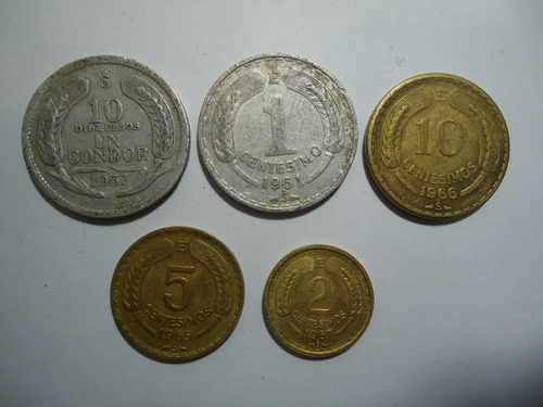 Monedas De Chile Antiguas Lote De 5 Pc