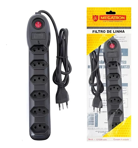 Filtro De Linha Régua Extensão 6 Tomadas Com Fusível 110/220