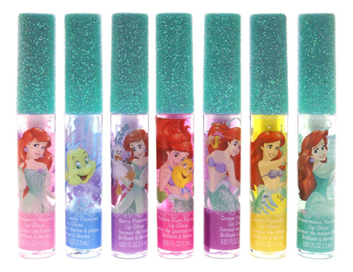 Brillo Labial Lavable Para Niños Ariel De Disney, 7 Sabores 