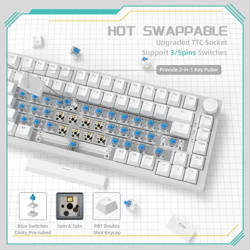 その他 ARROW  ACE  QA-20000SS Teclado Com Fio Ajazz Ak820, Interruptor Verde, Versão Azul