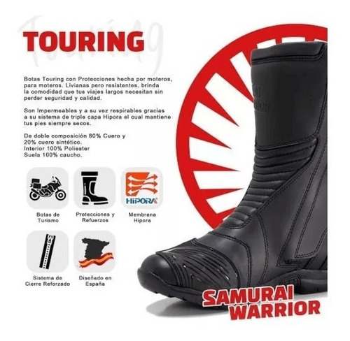 Imagen 5 de 8 de Botas Moto Samurai Warrior Touring Cuero Protecciones Md
