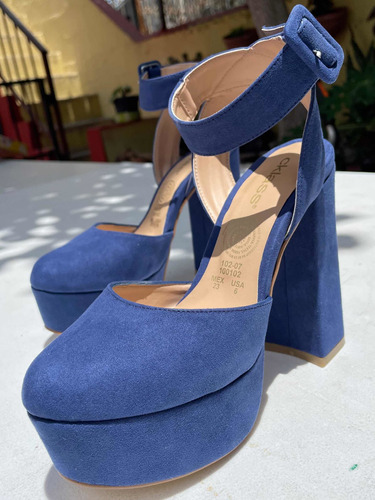 Tacones Azules Cerrados De Plataforma Talla 23 Mexicana Mx