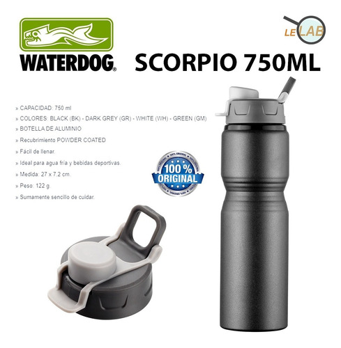 Botella Aluminio Waterdog Scorpio Pico Gimnasio 750ml Lelab
