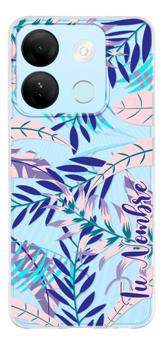 Funda Para Infinix Para Mujer Hojas Azules Con Tu Nombre