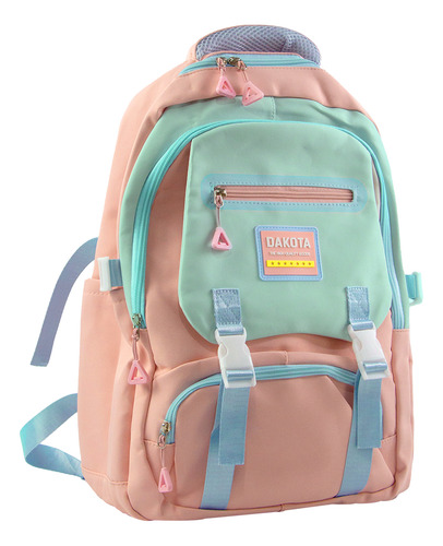 Mochila Infantil Dakota Rosa Celeste Escolar 17L Con Compartimentos